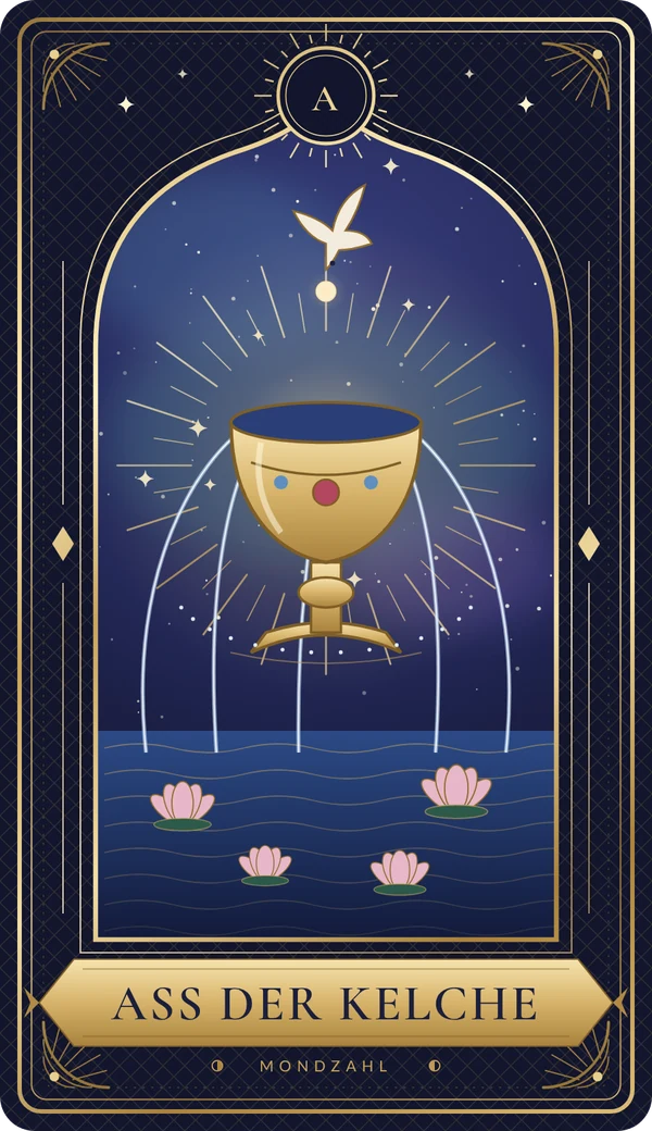 Tarotkarte Ass der Kelche im Mondzahl-Design