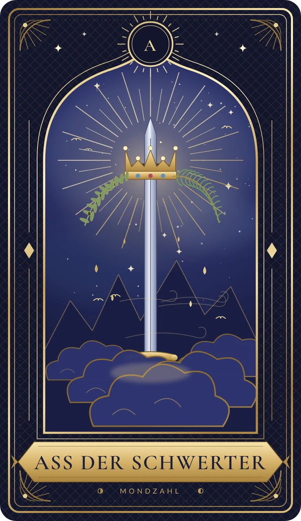 Tarotkarte Ass der Schwerter im Mondzahl-Design