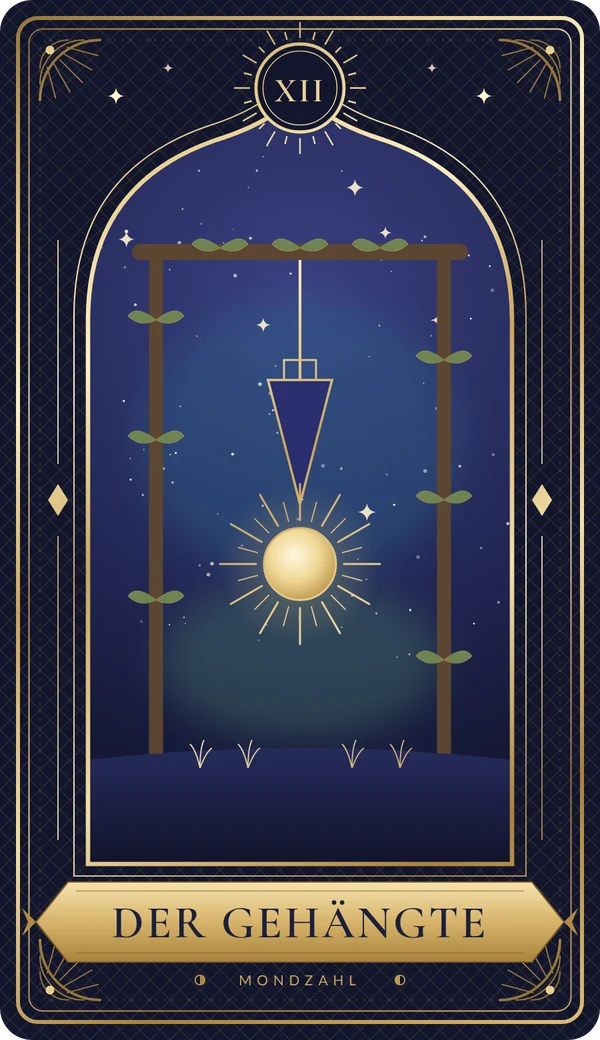 Tarotkarte XII Der Gehängte im Mondzahl-Design