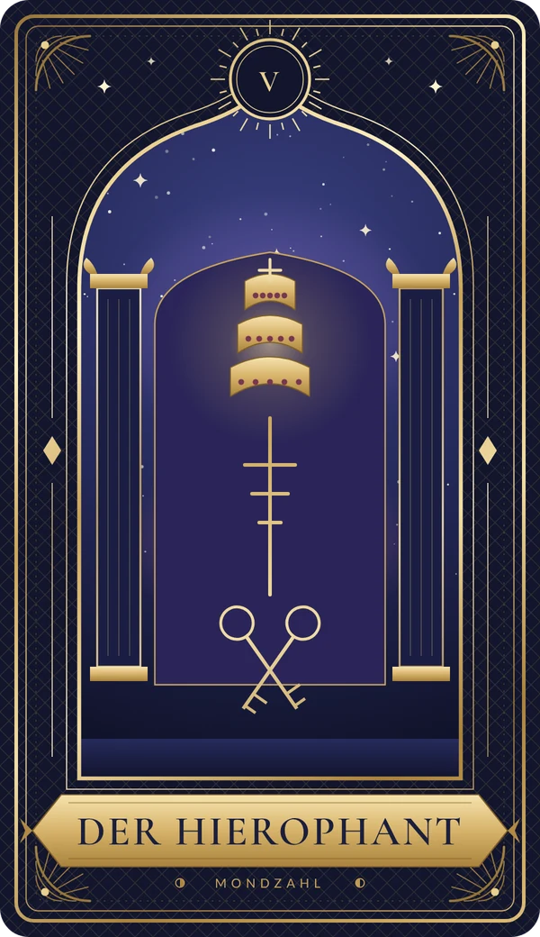 Tarotkarte V Der Hierophant im Mondzahl-Design