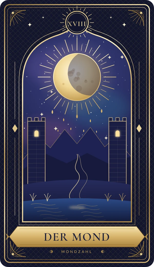 Tarotkarte XVIII Der Mond im Mondzahl-Design