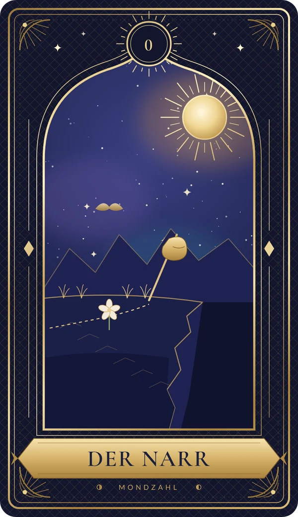 Tarotkarte 0 Der Narr im Mondzahl-Design