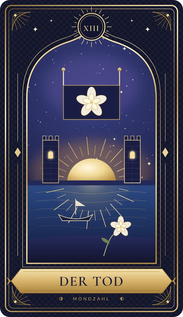 Tarotkarte XIII Der Tod im Mondzahl-Design