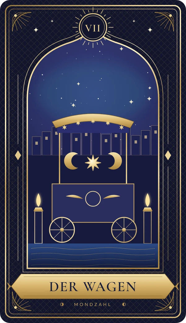 Tarotkarte VII Der Wagen im Mondzahl-Design