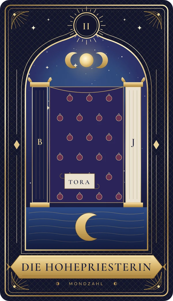Tarotkarte II Die Hohepriesterin im Mondzahl-Design