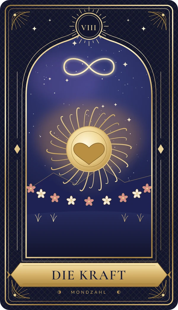 Tarotkarte VIII Die Kraft im Mondzahl-Design