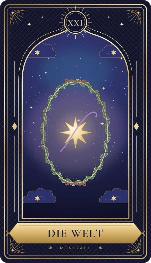 Tarotkarte XXI Die Welt im Mondzahl-Design