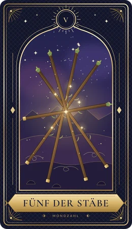 Tarotkarte Fünf der Stäbe