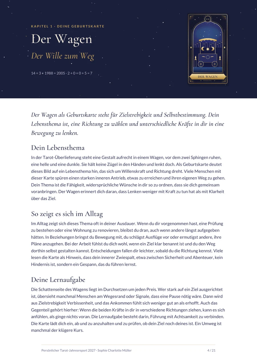 Tarot-Jahresreport: Kapitel Geburtskarte Der Wagen