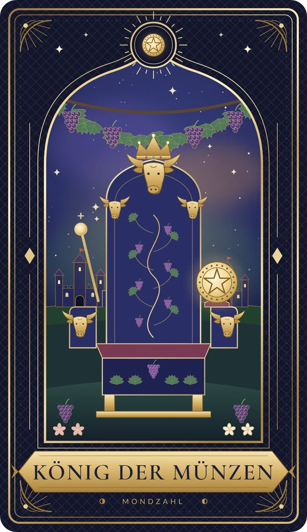 Tarotkarte König der Münzen im Mondzahl-Design