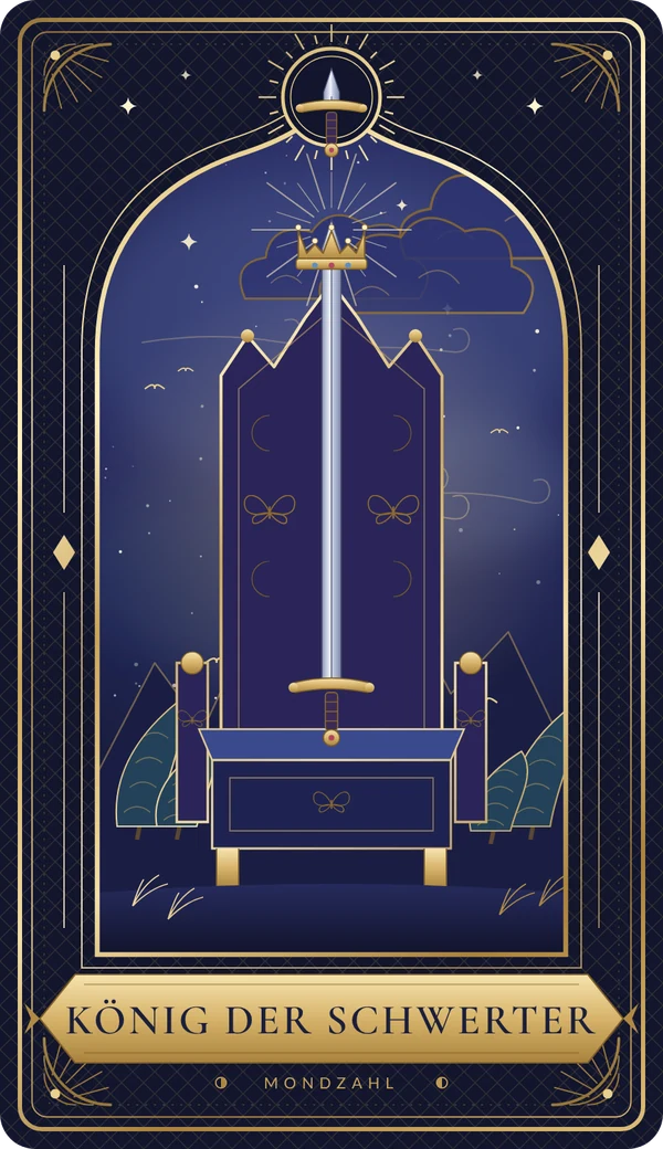 Tarotkarte König der Schwerter im Mondzahl-Design