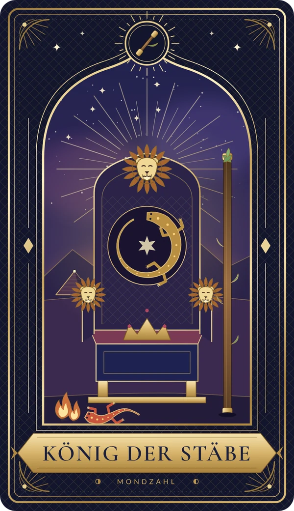 Tarotkarte König der Stäbe im Mondzahl-Design