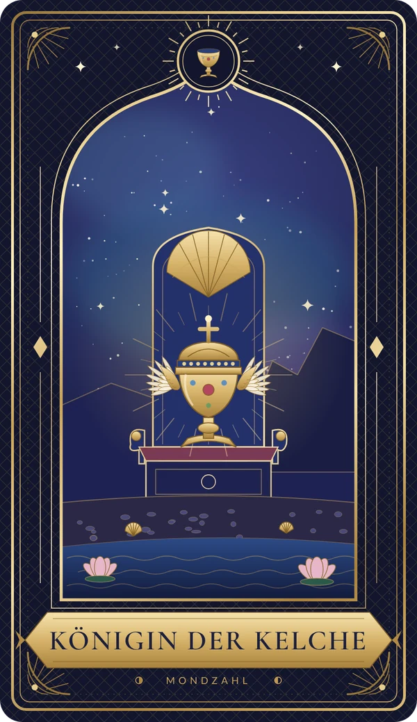 Tarotkarte Königin der Kelche im Mondzahl-Design