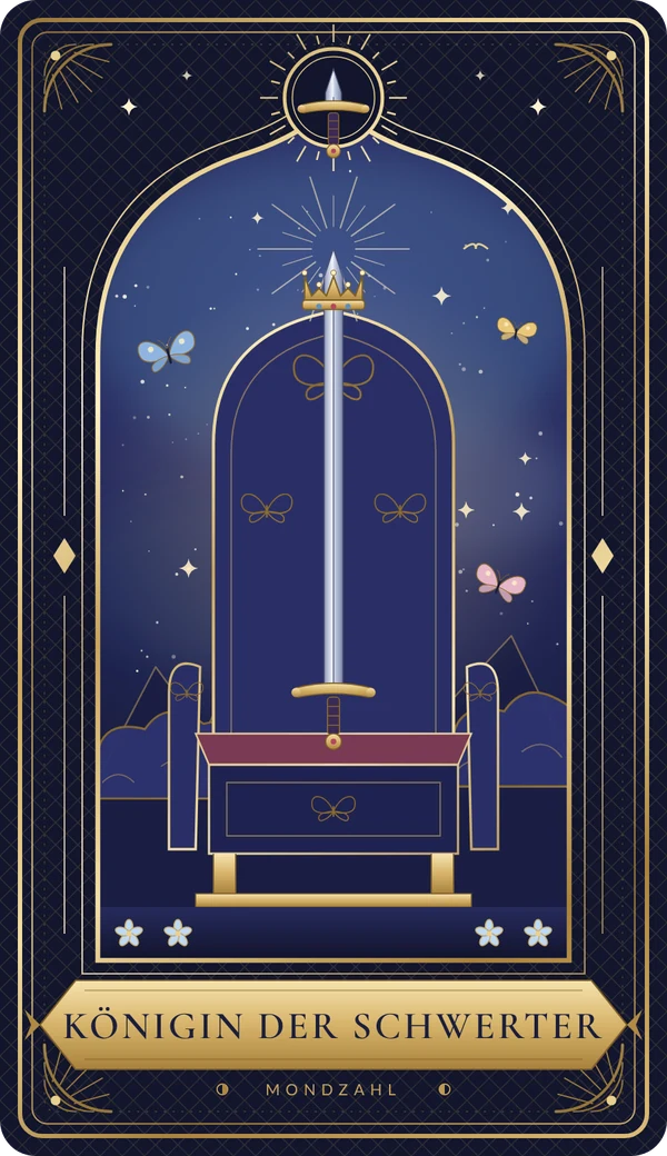 Tarotkarte Königin der Schwerter im Mondzahl-Design