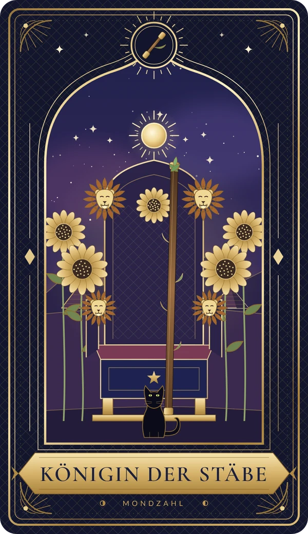 Tarotkarte Königin der Stäbe im Mondzahl-Design