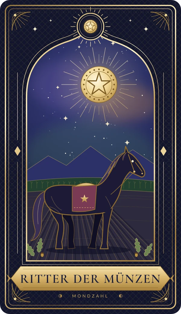 Tarotkarte Ritter der Münzen im Mondzahl-Design