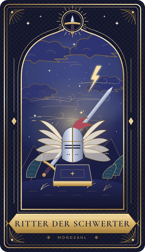 Tarotkarte Ritter der Schwerter im Mondzahl-Design