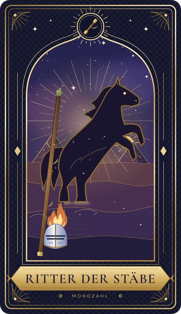 Tarotkarte Ritter der Stäbe im Mondzahl-Design