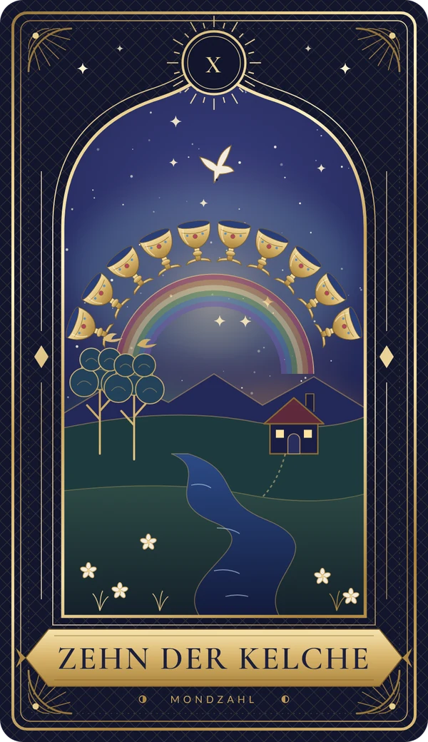 Tarotkarte Zehn der Kelche im Mondzahl-Design