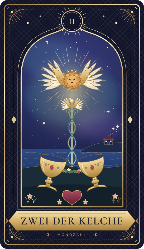 Tarotkarte Zwei der Kelche im Mondzahl-Design
