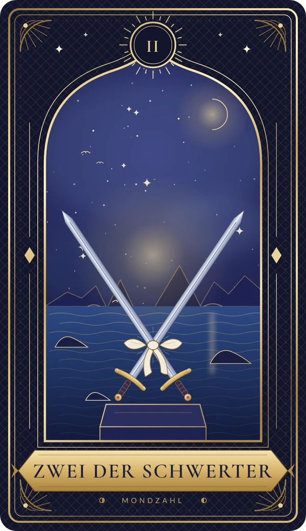 Tarotkarte Zwei der Schwerter im Mondzahl-Design